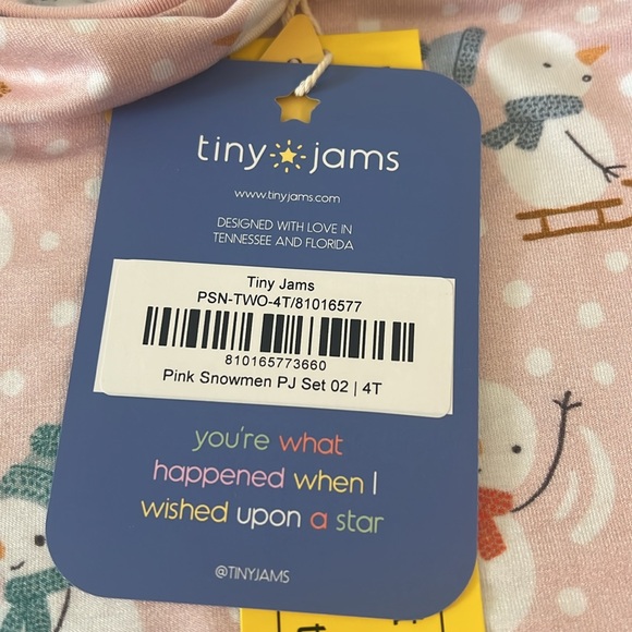 Tiny Jams Pink Snowman Bamboo Long Sleeve 2 Piece Pajama Set NWT - Picture 7 of 10